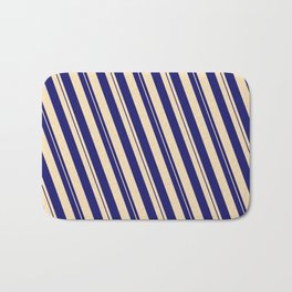 [ Thumbnail: Midnight Blue & Tan Colored Lined Pattern Bath Mat ]