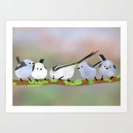Long-tailed tits on a branch Art Print