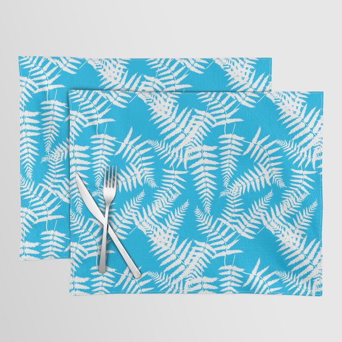 Turquoise And White Fern Leaf Pattern Placemat