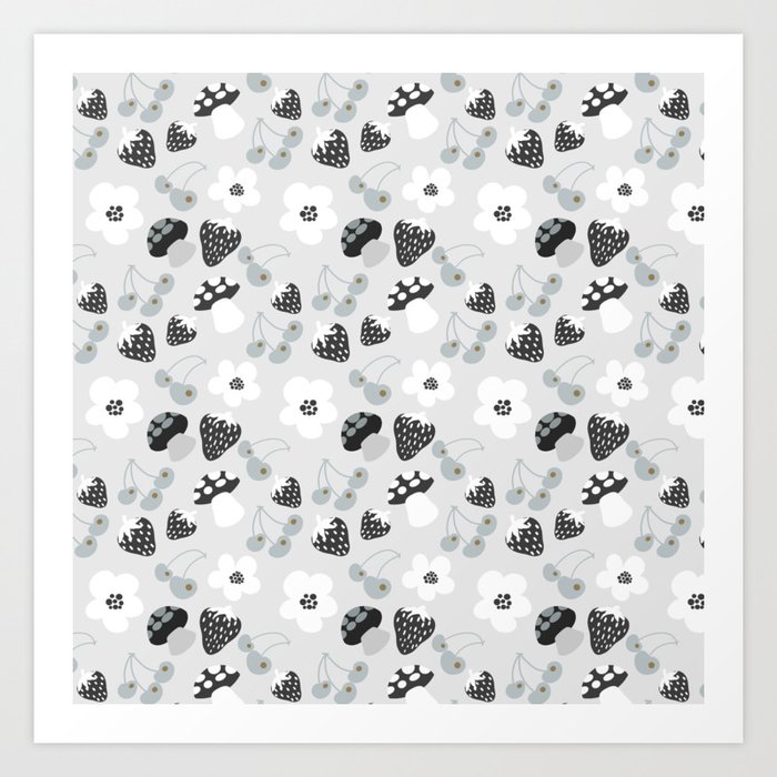 Black and White Mushrooms Art Print