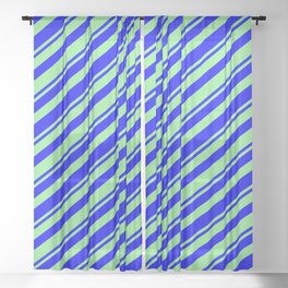 [ Thumbnail: Blue & Light Green Colored Striped Pattern Sheer Curtain ]