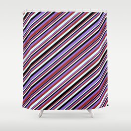 [ Thumbnail: Black, Purple, Brown, and Light Cyan Colored Stripes/Lines Pattern Shower Curtain ]
