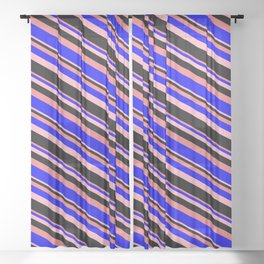[ Thumbnail: Light Coral, Blue, Light Pink, and Black Colored Lines Pattern Sheer Curtain ]