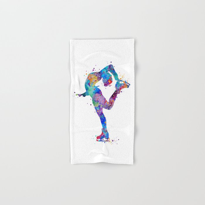 Ice Skating Girl Colorful Watercolor Art Sports Art Gift Hand & Bath Towel