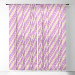 [ Thumbnail: Tan & Orchid Colored Lined Pattern Sheer Curtain ]