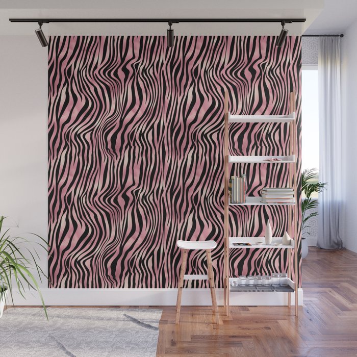 Pink Black Zebra Stripes Pattern Wall Mural