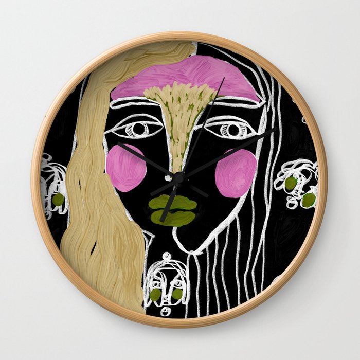 Linework, Faces and eyes, Ghots surrounding, Original by Nina Sencar Wall Clock