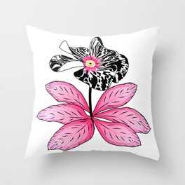 Modern Impatiens Floral // Leopard Spotted Flower // Fuchsia, Pink, Black and White Throw Pillow