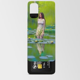 Colorful painting of a girl walking in a lily pond Android Card Case