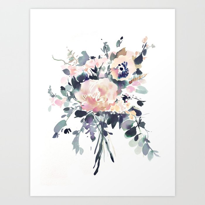 Muted Floral Watercolor Art Print by Pink and Salt