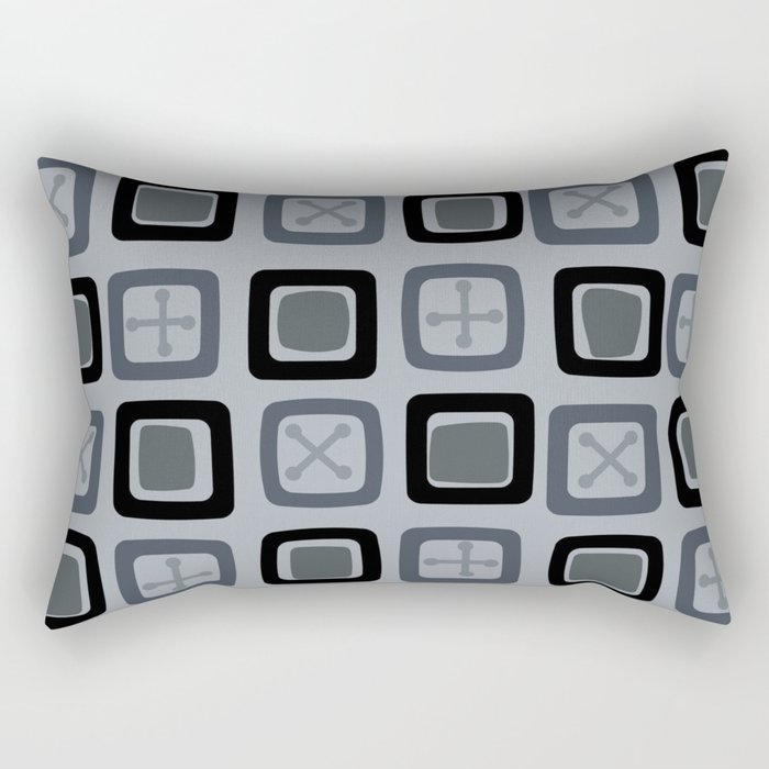 Mid Century Modern Squares Lines Slate Gray Black Rectangular Pillow