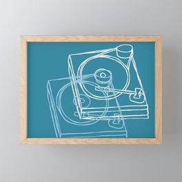 Blue Record Player Framed Mini Art Print