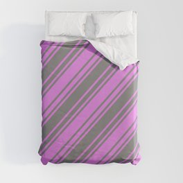 [ Thumbnail: Grey & Violet Colored Striped Pattern Duvet Cover ]