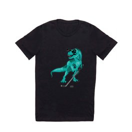 Dinosaur Hockey Stick Puck Trex Dino Trex Lift Ice Sport T-Rex Kids Inline Skating Skates T Shirt