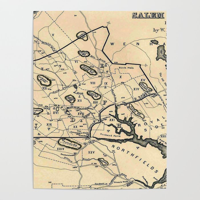 Map Of Old Salem Village Vintage 1692 Map Of Salem Massachusetts (1866) Poster By Bravuramedia |  Society6
