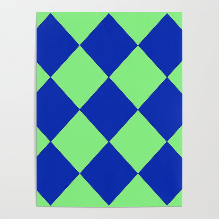 DIAMOND PATTERN blue and green deco Poster