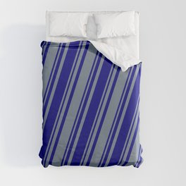 [ Thumbnail: Blue and Light Slate Gray Colored Stripes Pattern Duvet Cover ]