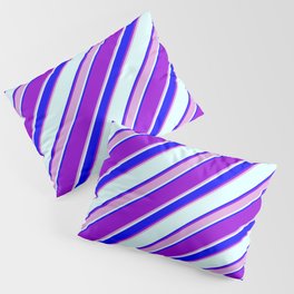 [ Thumbnail: Dark Violet, Plum, Light Cyan & Blue Colored Lined/Striped Pattern Pillow Sham ]