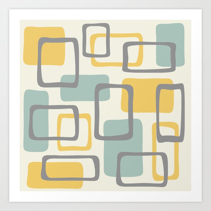 Mid Century Modern Abstract Squares Pattern 453 Art Print