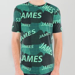  pattern with the name James in blue colors and watercolor texture All Over Graphic Tee