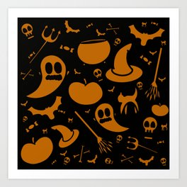 Scary Halloween Decoration Icons Art Print | Fallseason, Graphicdesign, Decorations, Halloween, Holiday, Gifts, Orange, Background, Decor, Halloweenicon 