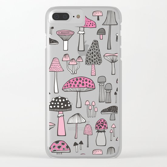 Pink Mushrooms Clear iPhone Case