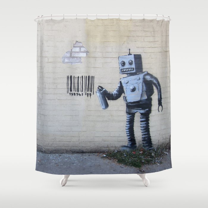 Banksy Robot Coney Island Nyc Shower, Banksy Shower Curtain