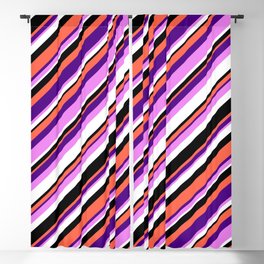 [ Thumbnail: Eyecatching Red, Indigo, Violet, White & Black Colored Lined Pattern Blackout Curtain ]