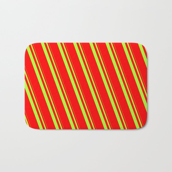 Light Green and Red Colored Stripes Pattern Bath Mat