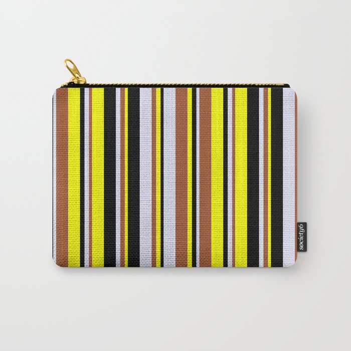 Yellow, Sienna, Lavender, and Black Colored Lines/Stripes Pattern Carry-All Pouch