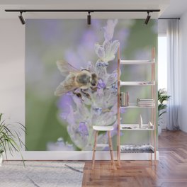 Honey Bee Close Up On Lavendar Nature Photography Wall Mural