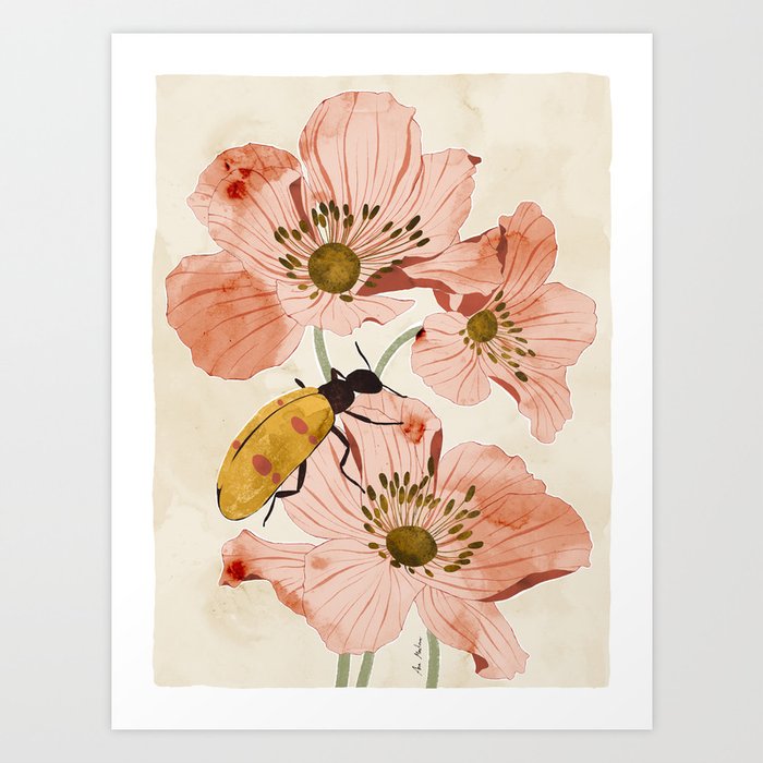 Roses and insects Art Print