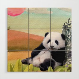 Cute Watercolor Panda Wood Wall Art