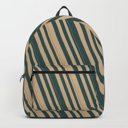 [ Thumbnail: Tan & Dark Slate Gray Colored Stripes/Lines Pattern Backpack ]