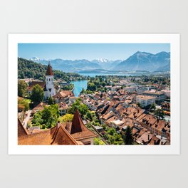 Swiss Thun old town with Alps mountain Art Print | Photo, Thun, Cityscape, Landscape, Building, Village, Swiss, Alps, Medieval, Beautiful 