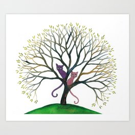 Maryland Whimsical Cats in Tree Art Print
