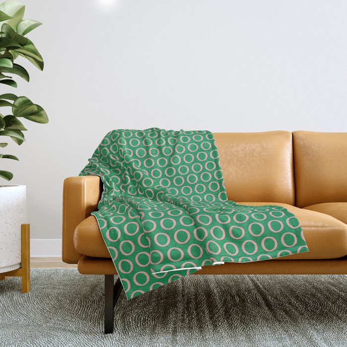 Inky Dots Minimalist Pattern in Green and Pink Throw Blanket
