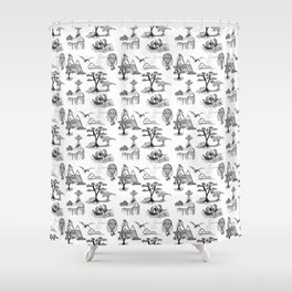 Bad day toile pattern in black and white Shower Curtain