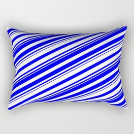 [ Thumbnail: Blue & White Colored Lines/Stripes Pattern Rectangular Pillow ]