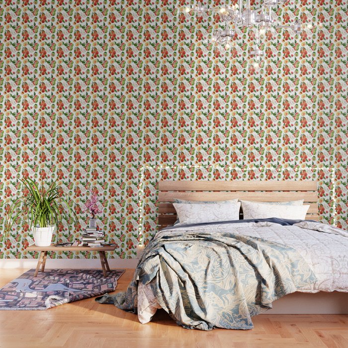 Trendy Summer Pattern with Apples, pears and peaches Wallpaper