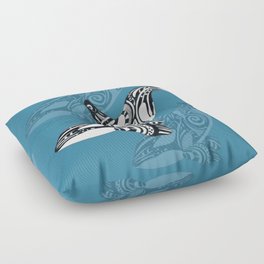 Orca Whale Tribal Ink Blue Black Indigo Art Floor Pillow