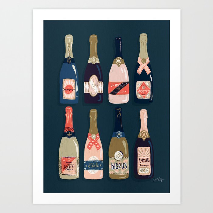 French Champagne Collection – Teal Art Print