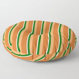 [ Thumbnail: Brown, Chocolate, Lavender & Dark Green Colored Stripes/Lines Pattern Floor Pillow ]