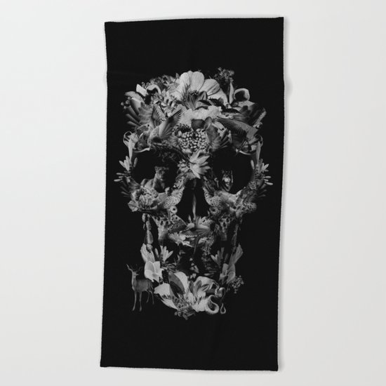 Jungle Skull B&W Beach Towel