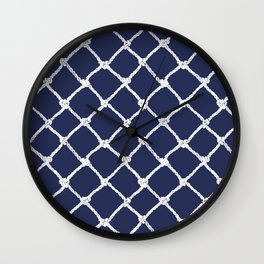 Nautical Rope in White on Blue Depths Design Wall Clock