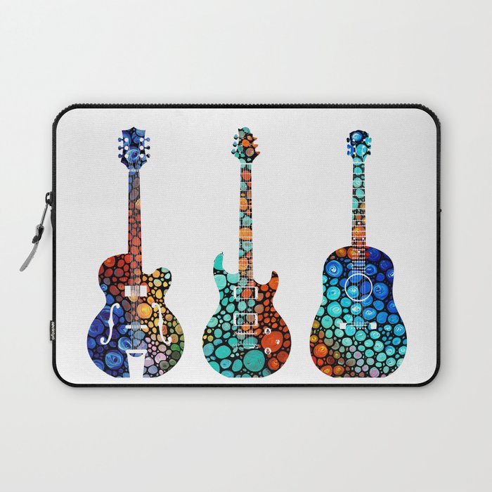 Modern Mosaic Music Art Three Colorful Guitars Laptop Sleeve