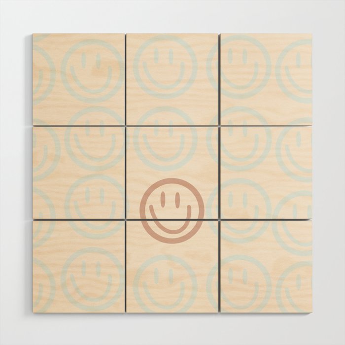 Preppy Smiley Face - Blue and Pink Wood Wall Art