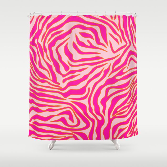 Zebra Print Pink And Orange Zebra Stripes Wild Animal Print Preppy Decor Modern Zebra Pattern Shower Curtain