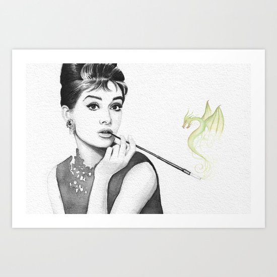 Audrey Hepburn and Her Dragon Art Print