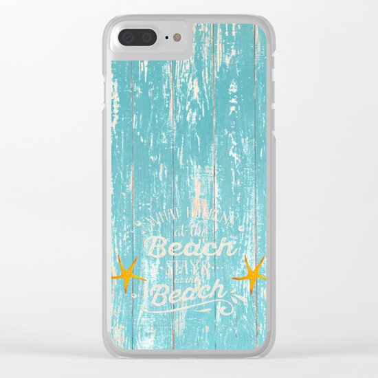 Happy Beach Life- Saying on aqua wood on #Society6 Clear iPhone Case
